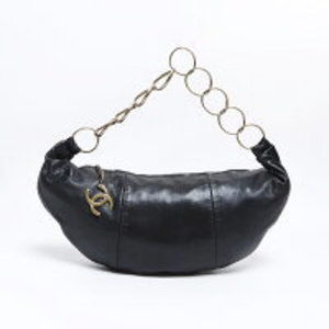 CHANEL Lambskin Half Moon Shoulder Bag Black